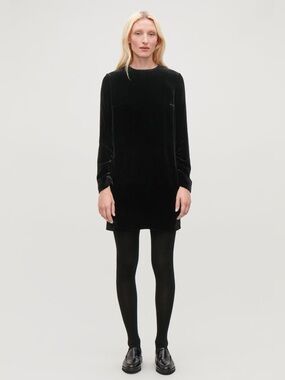 COS - Black Velvet Long-Sleeve Mini Shift Cocktail Dress US Size 4